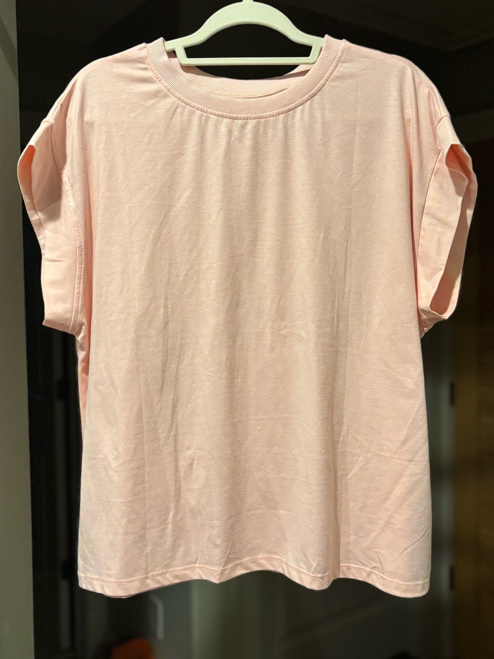 Classic Women's Crewneck Cap Sleeve Tee in Soft Pink